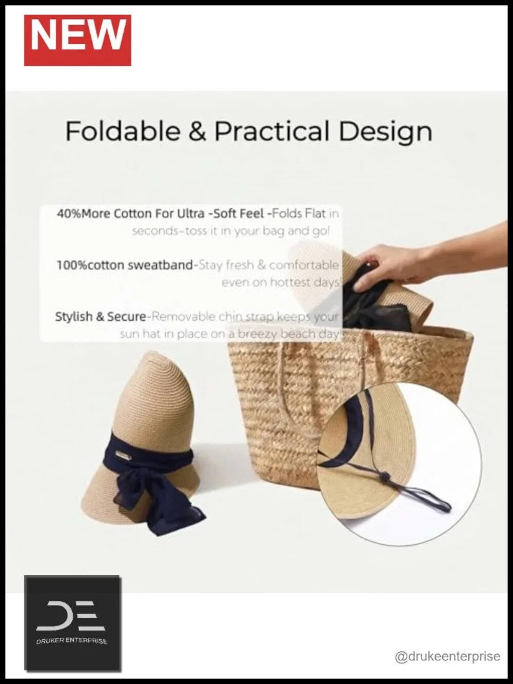 Packable Floppy Sun Hat for Women, Wide Brim Foldable Beach Hat with Sweatband,